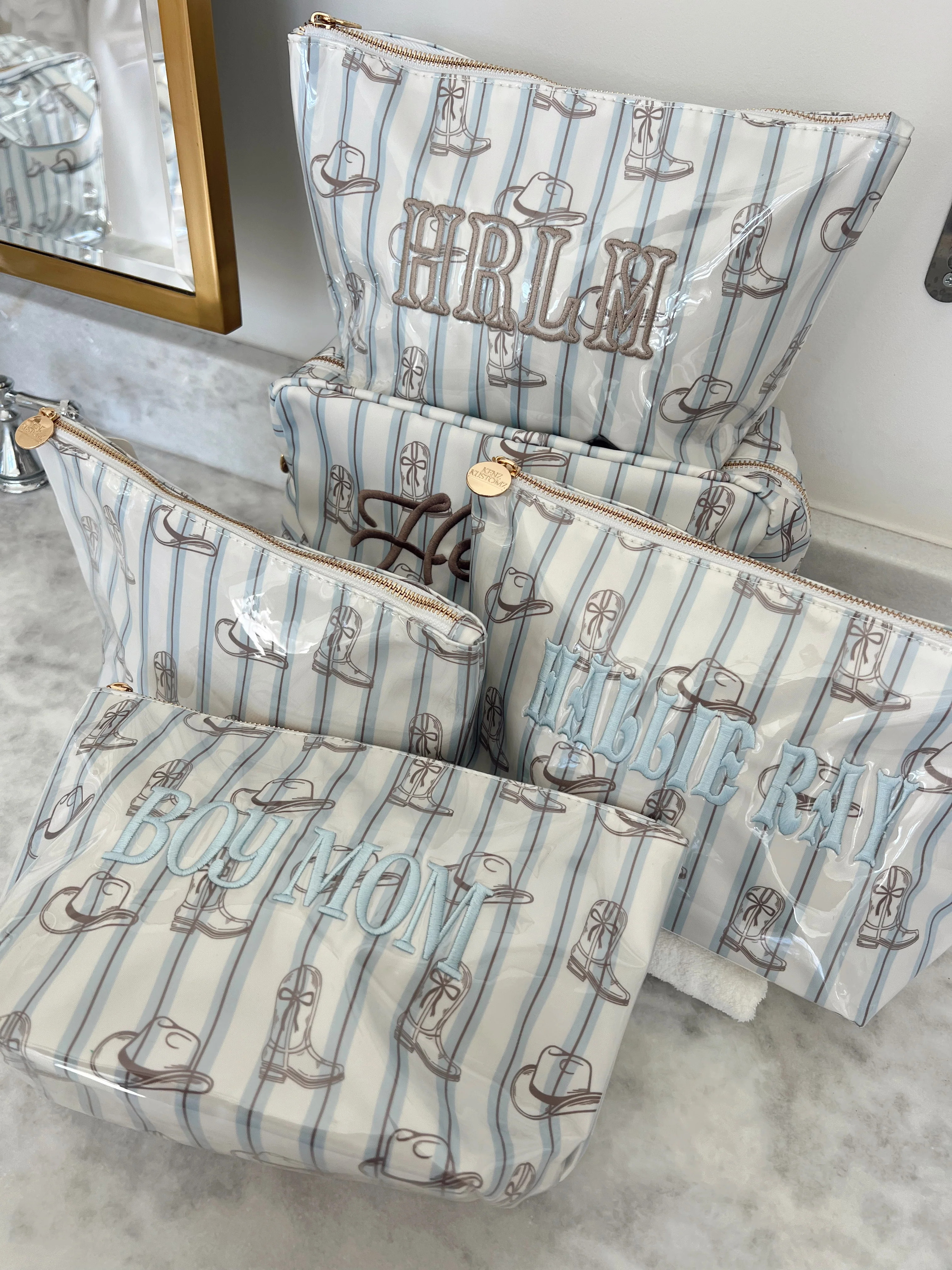 Western Blues Striped - Clear Coat Bag For Embroidery | KenzKustomz