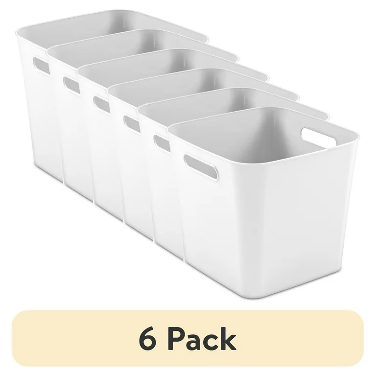 (6 pack) Mainstays Cube White Plastic Storage Bin, 11 in x 10 in | Walmart (US)
