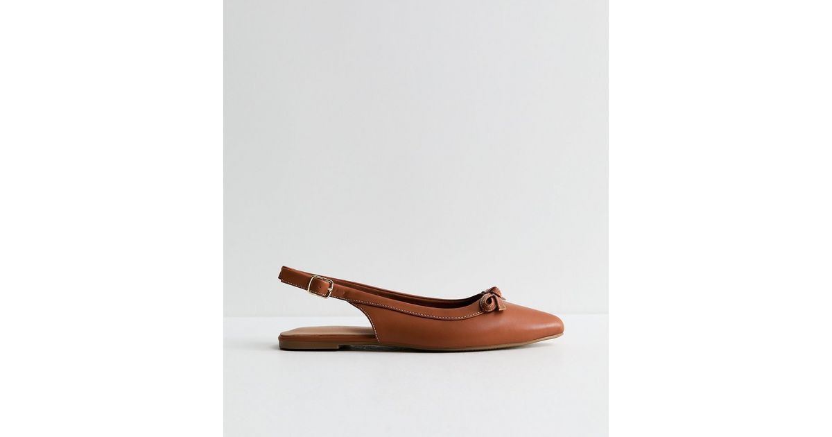 Wide Fit Tan Faux Leather Slingback Flats | New Look | New Look (UK)