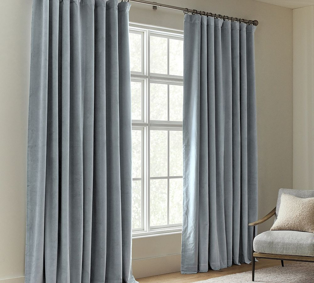 Custom Velvet Twill Blackout Curtain - Cloud Blue | Pottery Barn (US)