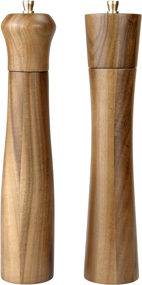 Artmujohn 10 inches Wooden salt and pepper grinder set, Acacia wood handicrafts mills shakers, Refil | Amazon (US)