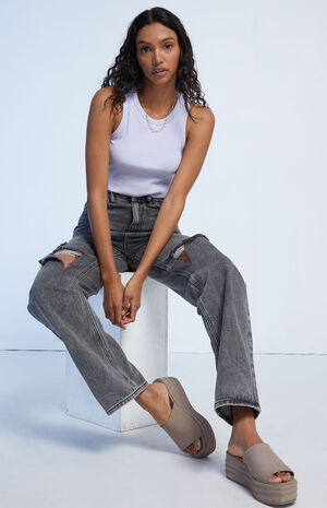 PacSun Washed Black Ripped Boyfriend Jeans | PacSun