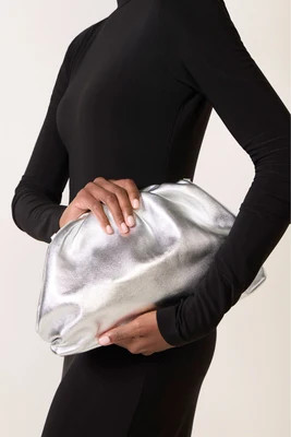EVEREVE Women's Ryan Metallic Leather Clutch Bag, Silver | Evereve