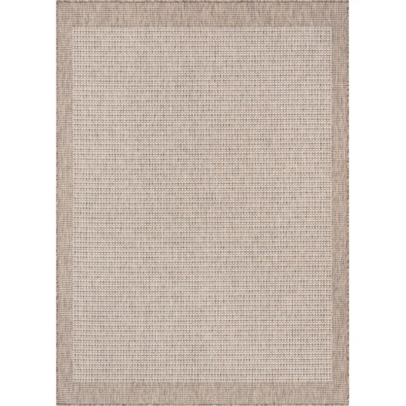 Medusa Clesha Solid Striped Border Indoor Outdoor Taupe Flatweave Rug | Wayfair North America
