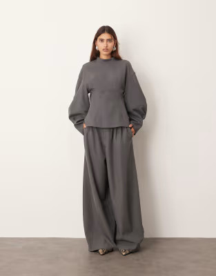 ARRANGE tailored seam detail sculpted top with ovoid sleeves in gray - part of a set | ASOS (Global)