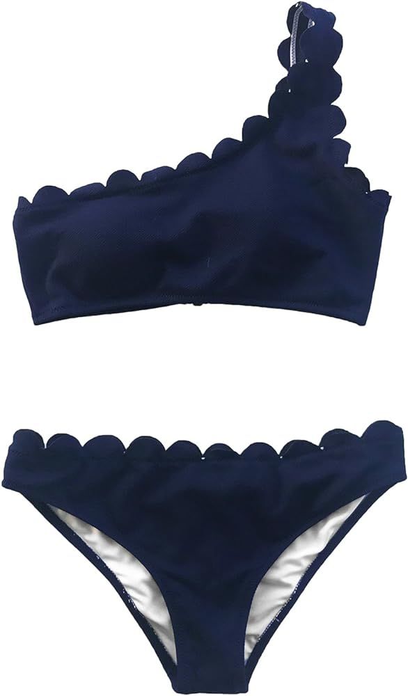 CUPSHE Women's Solid Wavy Edge One-Shoulder Bikini Set Rain of Petals | Amazon (US)