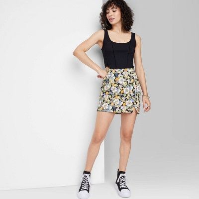Women's Notch Front Seamed Denim Mini Skirt - Wild Fable™ | Target