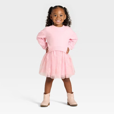 Toddler Girls' Floral Tulle Dress - Cat & Jack™ Soft Pink 18M | Target