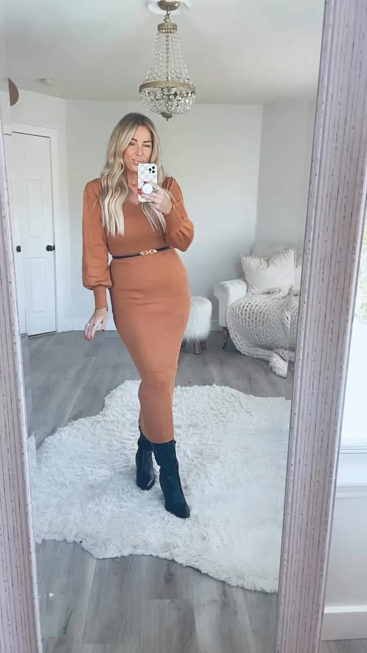 Thanksgiving outfits. Sized up to a large in this dress.  looks for less sweater.  Holiday party outfit. Workwear. Cowboy boots. Holiday party outfit. Turkey day outfit. Family photos outfit. Fall Wedding guest dress outfit. Fall fashion 

Sale #LTKHoliday

Comment SHOP below to receive a DM with the link to shop this post on my LTK ⬇ https://liketk.it/4mTp8 #ltkgiftguide #ltkholiday

#LTKHoliday #LTKGiftGuide #LTKVideo