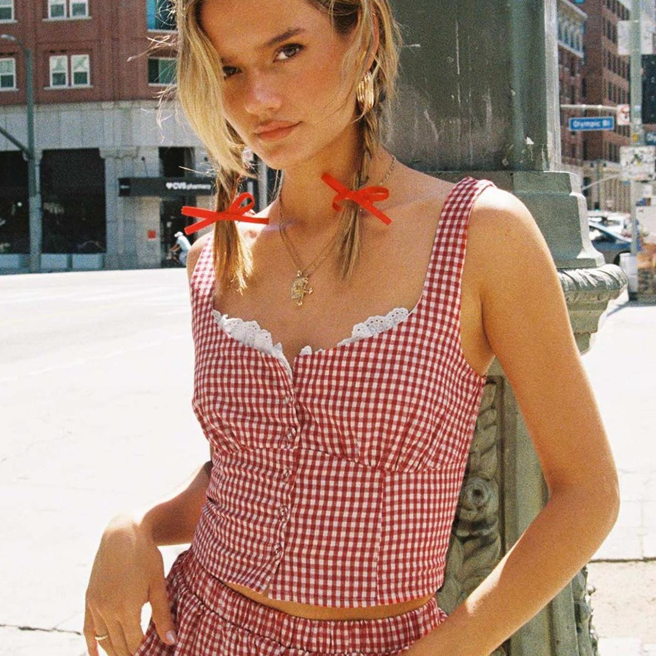 princess polly bruncheon top in red and white... | Depop | Depop Ltd AU