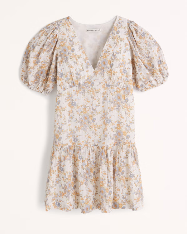 Women's Puff Sleeve Trapeze Mini Dress | Women's New Arrivals | Abercrombie.com | Abercrombie & Fitch (US)