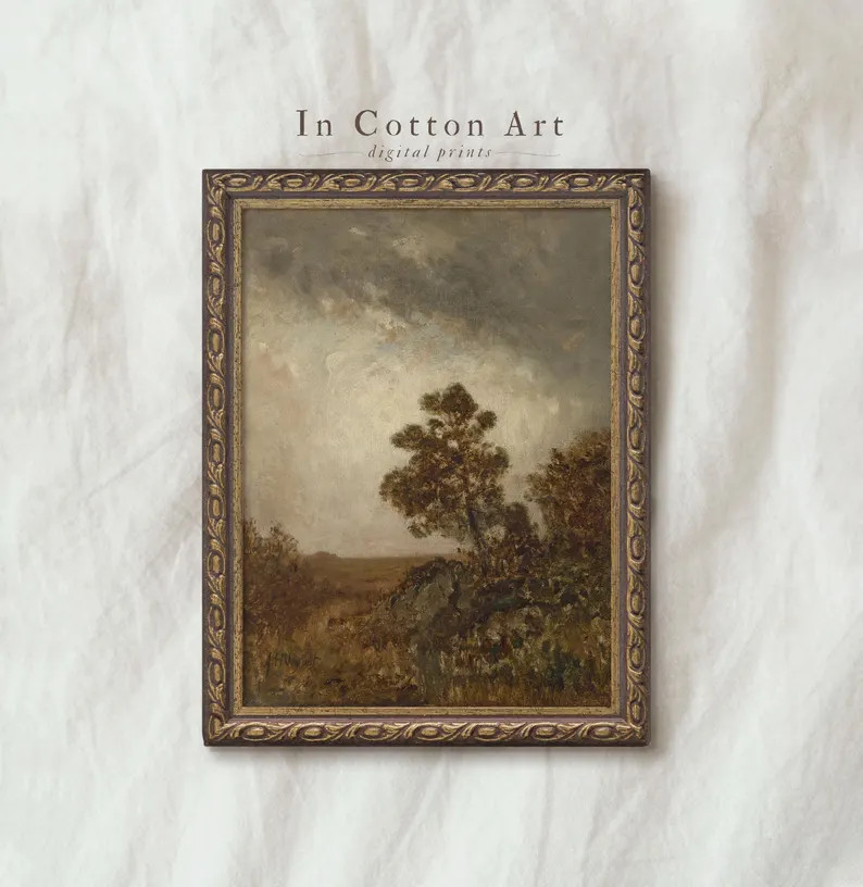 Moody Country Landscape Painting / Vintage Farmhouse Wall Art PRINTABLE Digital / Downloadable Pr... | Etsy (US)