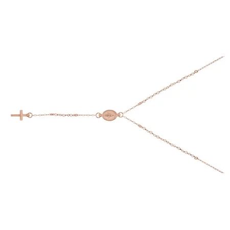 Simulated Pearl Beads Rosary Necklace Rose Gold-Tone Plated Sterling Silver 18""+2 | Walmart (US)
