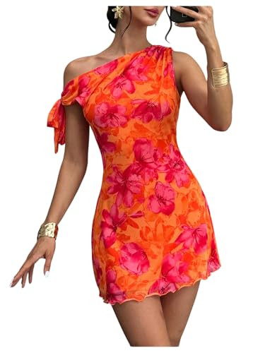 GORGLITTER Women's Asymmetrical Hem Bodycon Mini Dress Tie One Shoulder Floral Sleeveless Wedding... | Amazon (US)