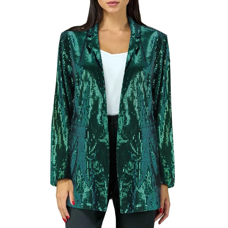 Mnjin Women's Plus Size Blazer Jackets Sequins Notched Lapel Long Sleeve Open Front Work Office B... | Walmart (US)