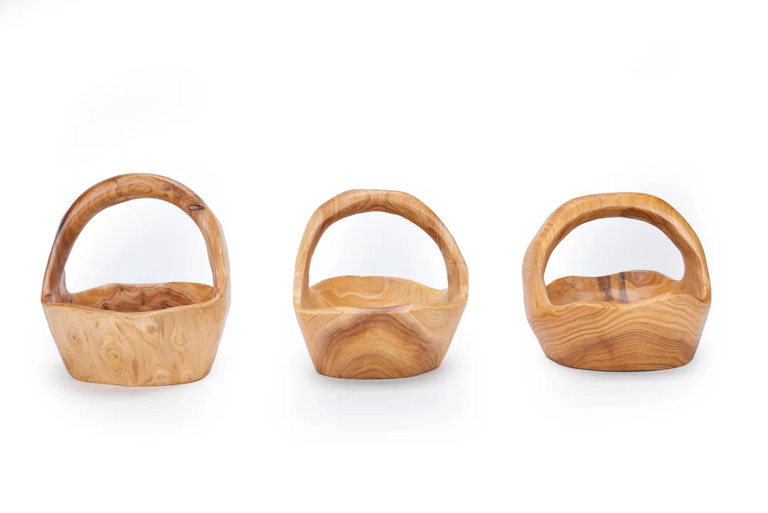 Grand Vintage Hand Carved Fir Wood Basket, Collectible High Quality Luxury Wood Basket for Kitche... | Etsy (US)