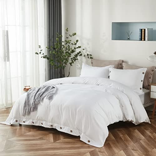 Andency White Duvet Cover Set Queen with Decorative Button (90x90 Inch) , 3 Pieces (1 Solid Duvet Co | Amazon (US)