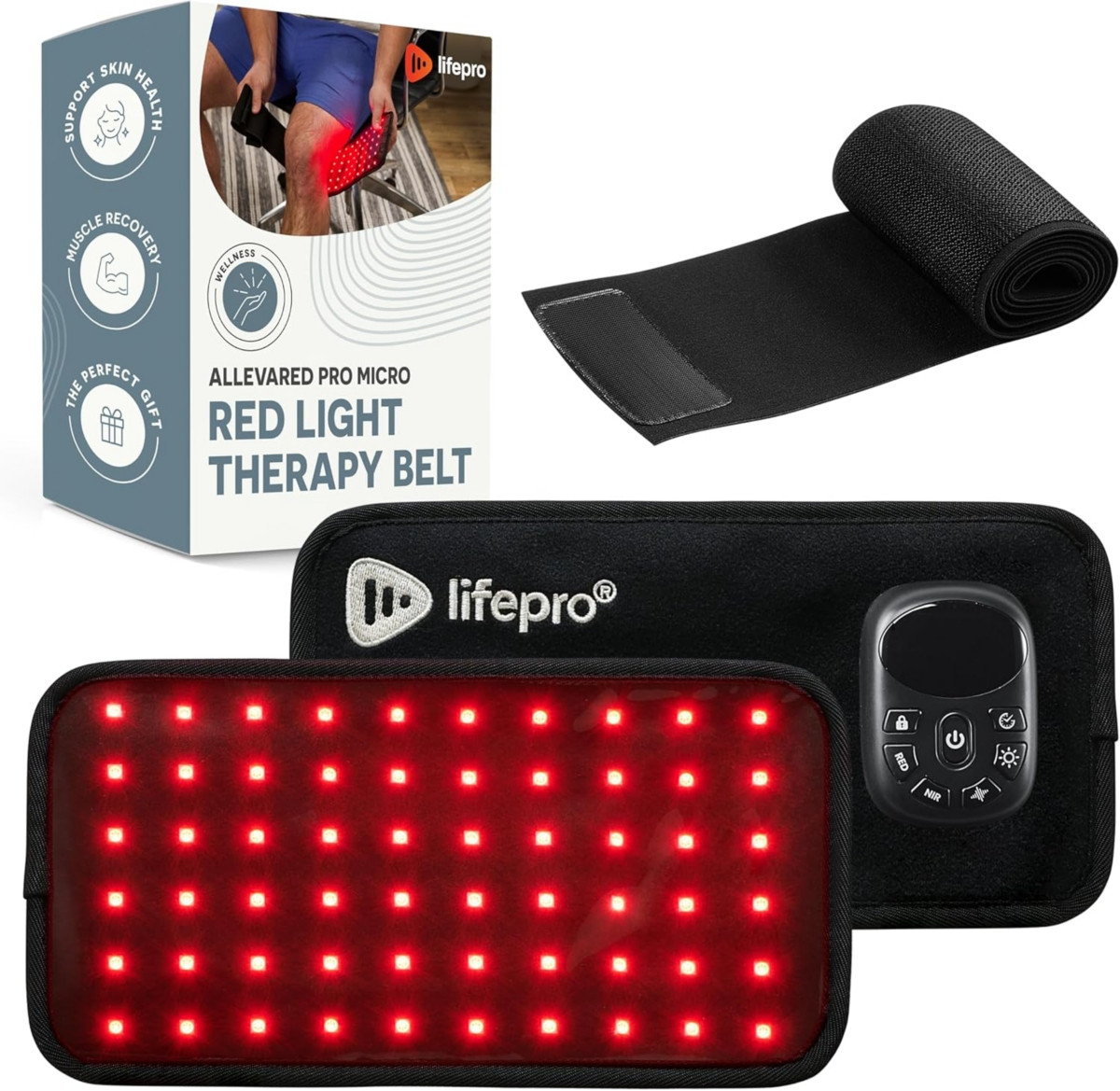 LifePro Micro Red Light Therapy Belt with Vibration Nir & Red Light Therapy for Pain Relief, Recovery, and Performance Enhancement - Black | Macy's