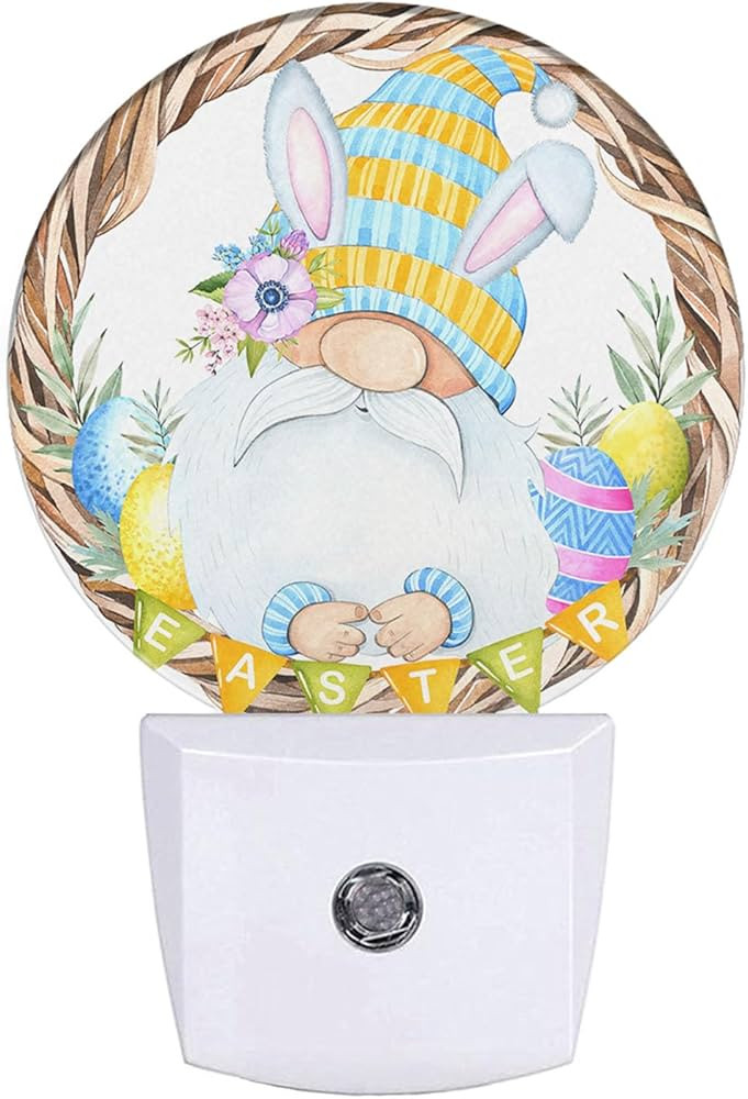 Mugod Easter Gnome Plug-in Nightlights Bunny Ears Easter Eggs Night Light Plug into Wall with Dus... | Amazon (US)