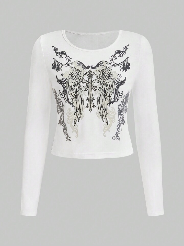 ROMWE Grunge Punk Vintage Wing & Vine Pattern Slim Fit T-Shirt | SHEIN