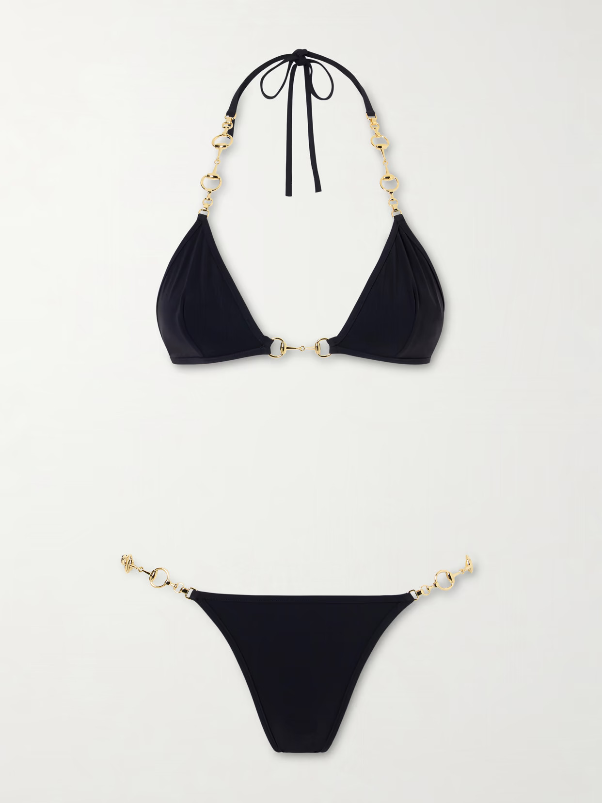 Gucci - Horsebit Embellished Triangle Bikini - Black | NET-A-PORTER (US)