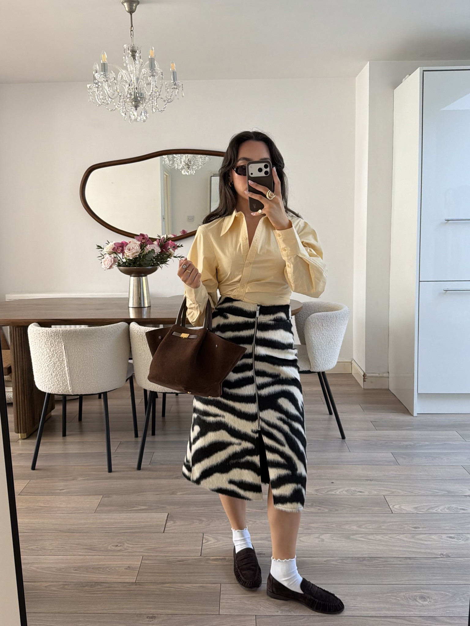Butter yellow, zebra print, zebra skirt, h&M, and other stories, loafers, demellier bag, spring outfit 

#LTKspring #LTKuk #LTKpetite