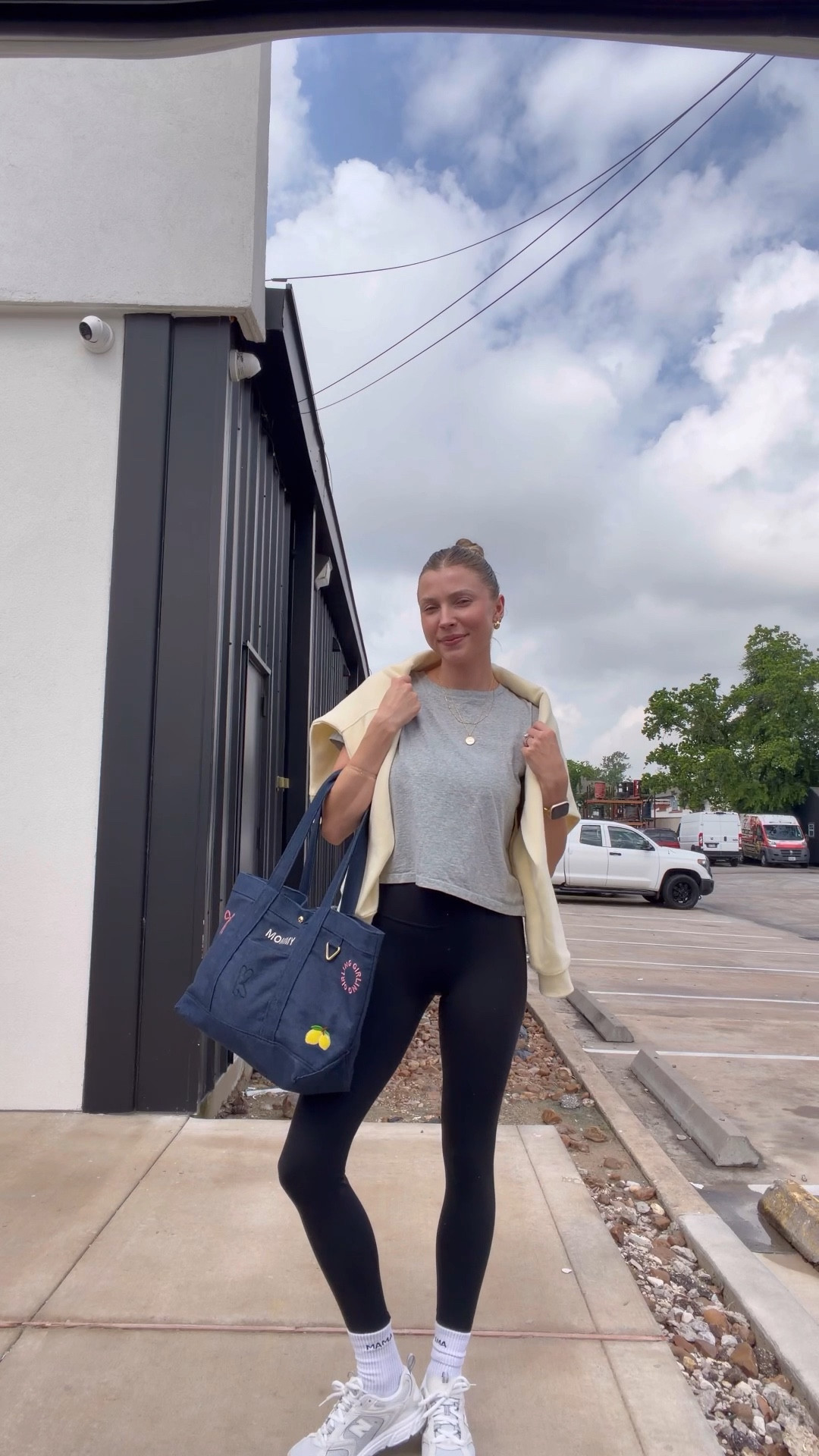 Mom OOTD - basic tee in S, leggings in S and sweatshirt in L! This custom tote is the perfect Mother’s Day gift!! 

#LTKootd #LTKMothersDay #LTKdayinmylife