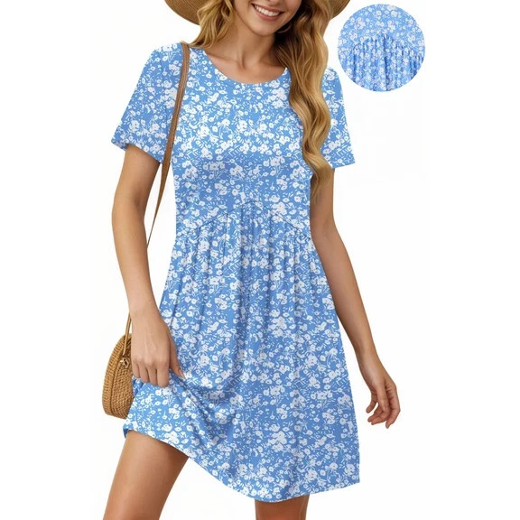 Time and Tru Women's Linen Blend Pleated Mini Shirtdress with Short Sleeves, Sizes XS-XXXL | Walmart (US)