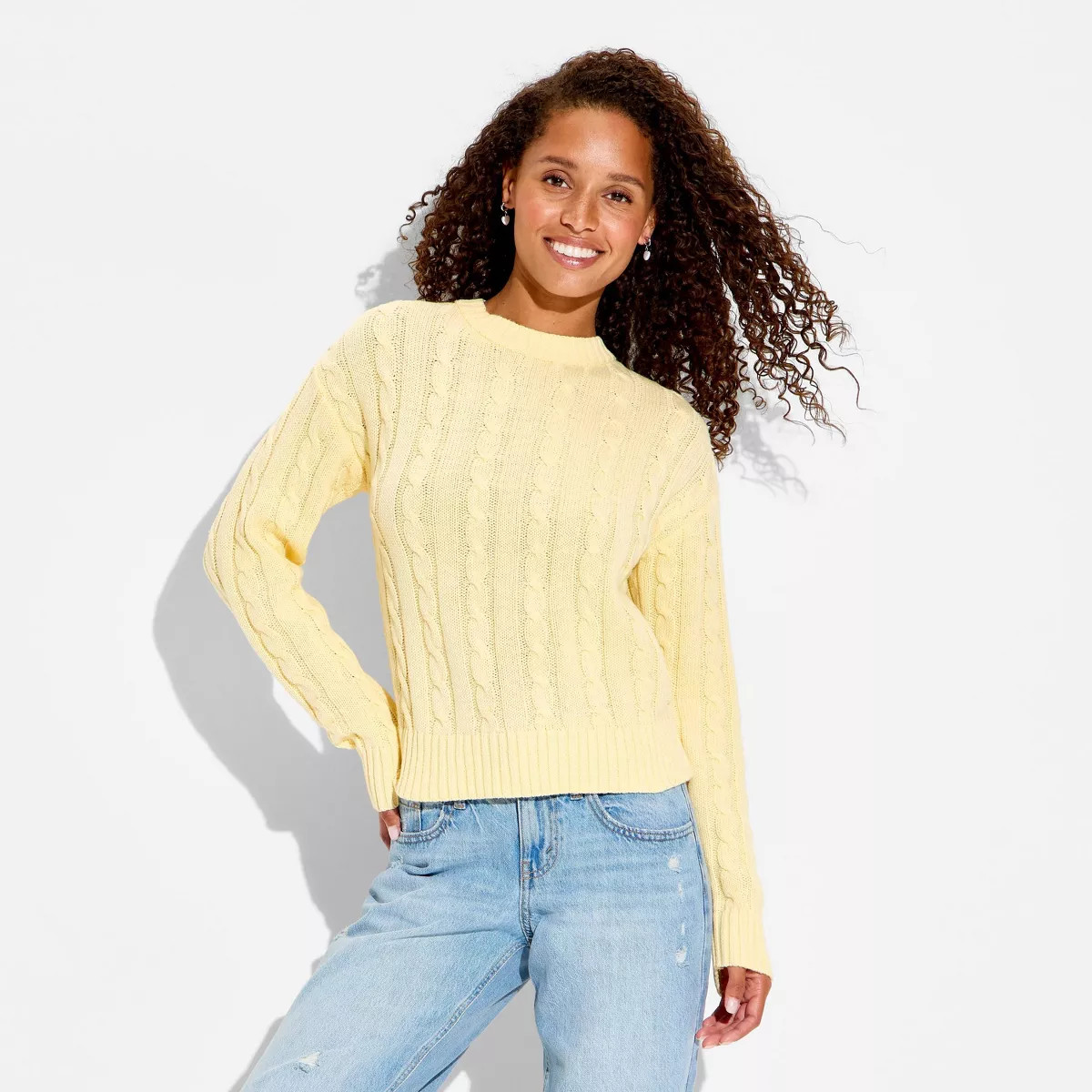 Women's Crewneck Pullover Sweater - Wild Fable™ Yellow L | Target