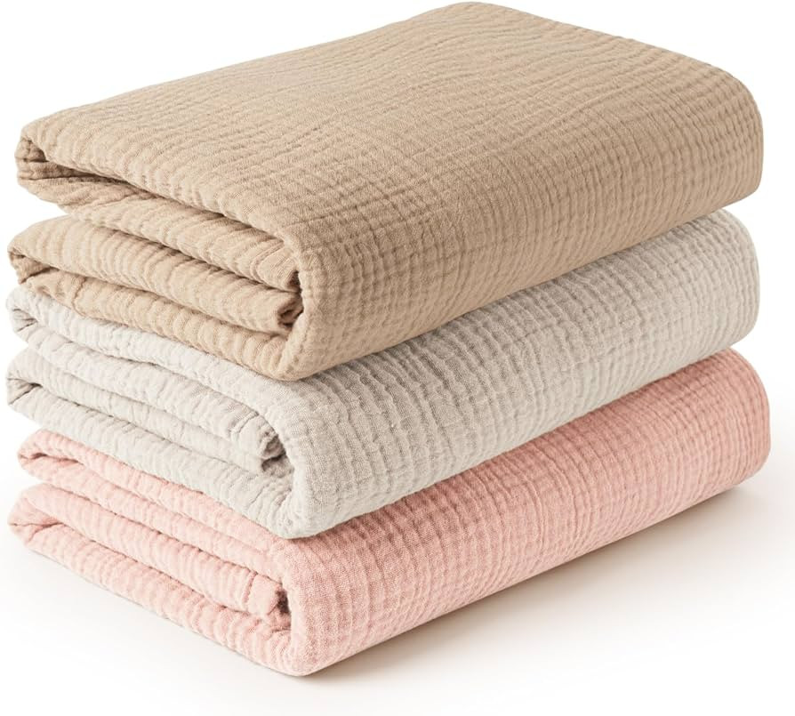Konssy 3 Pack Muslin Swaddle Blankets for Unisex, Newborn Receiving Blanket, Large 47 x 47 inches... | Amazon (US)