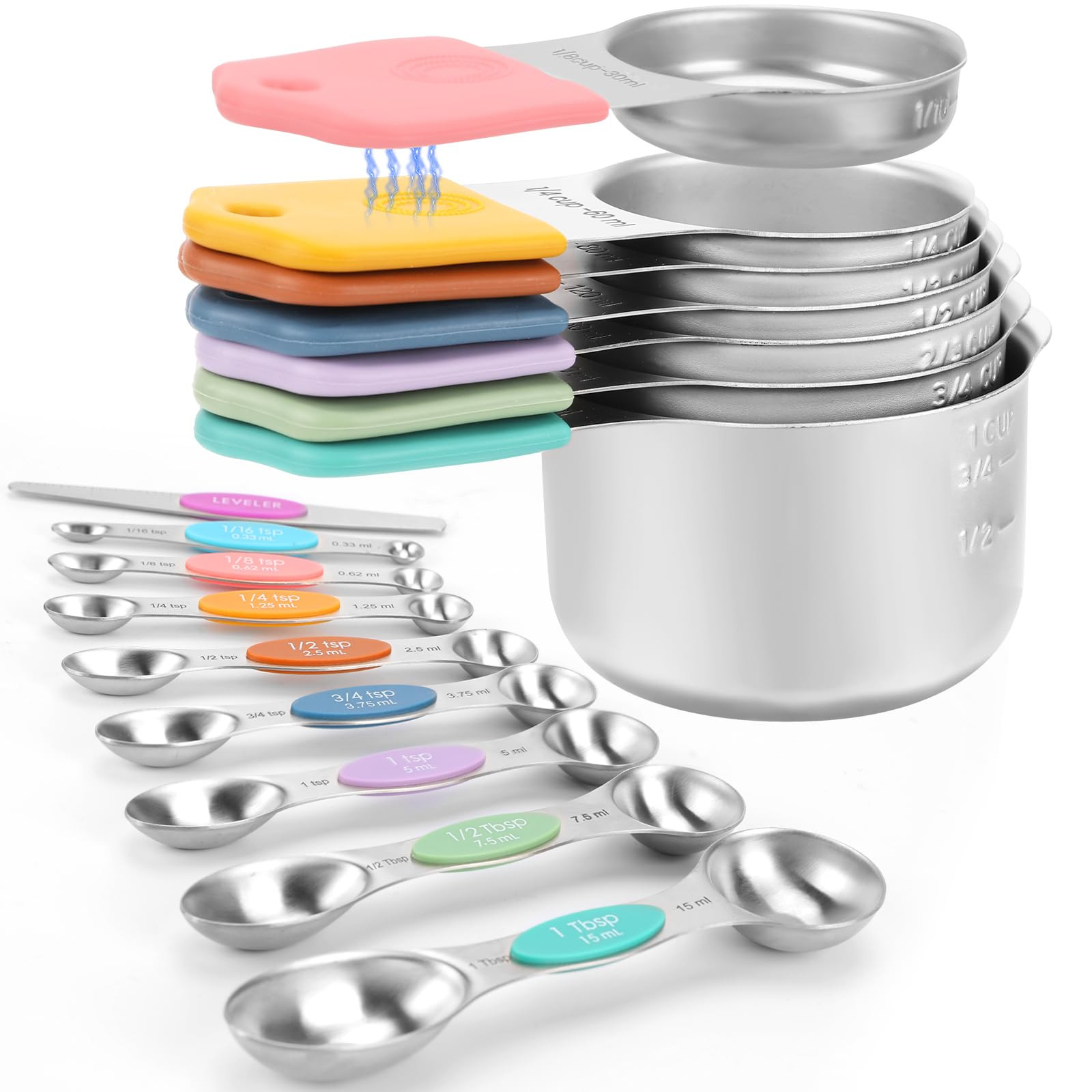 Magnetic Measuring Cups and Spoons Set-Heavy Duty 304 Stainless Steel，Double Measurement Markin... | Amazon (US)
