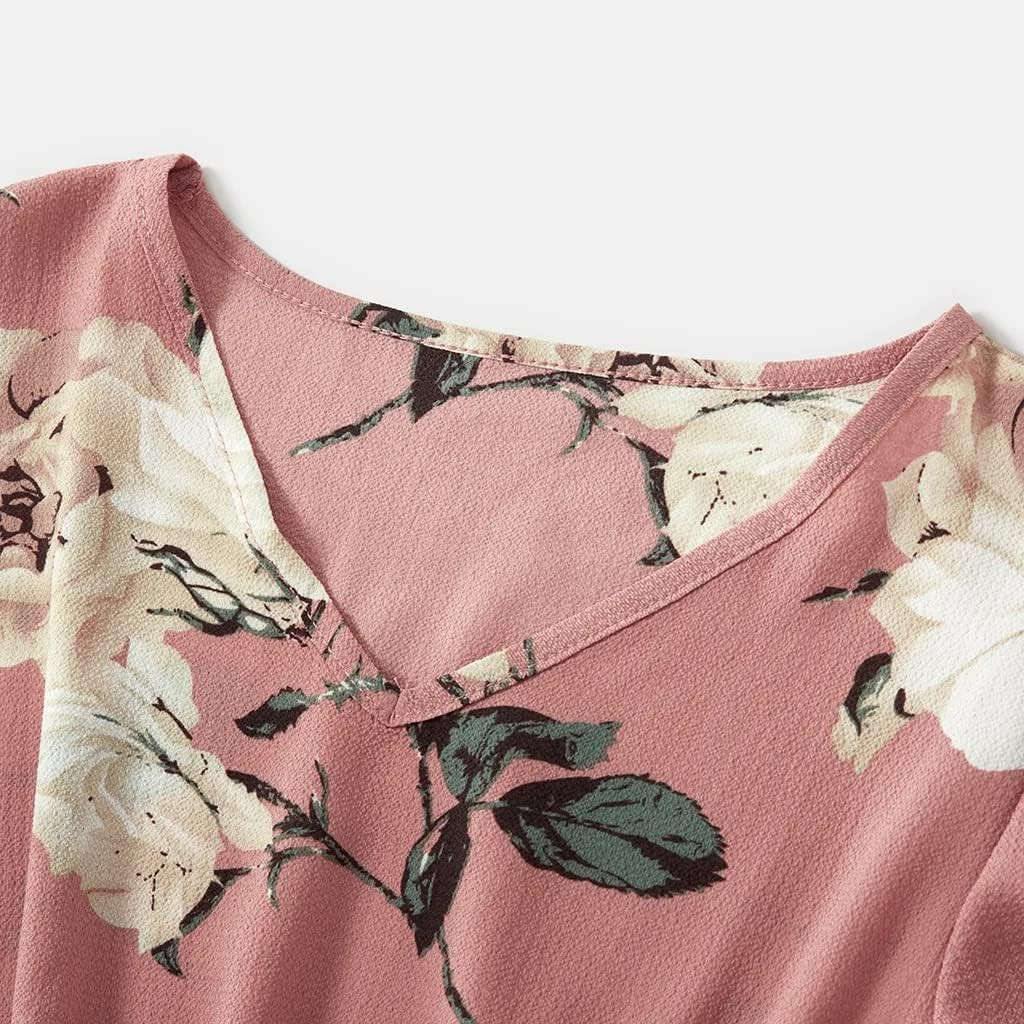 Focamia Pink V Neck Ruffle Short-Sleeve Splicing Butterfly and Floral Print Dress for Mommy and M... | Amazon (US)