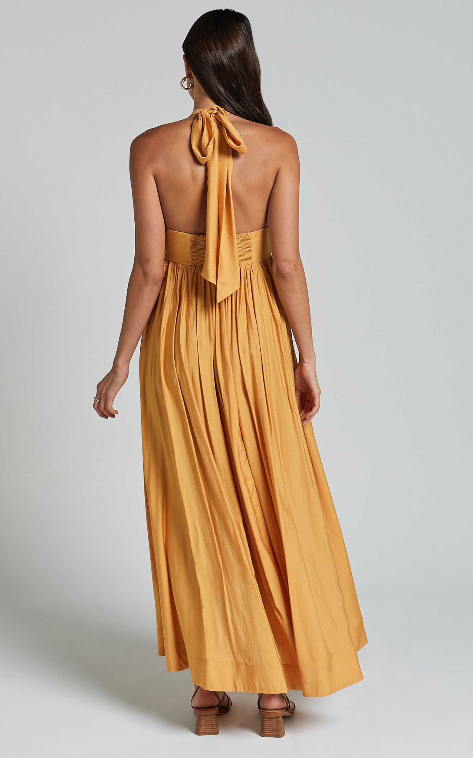 Carrol Midi Dress - Halter Neck High Low Dress in Pollen Yellow | Showpo (ANZ)