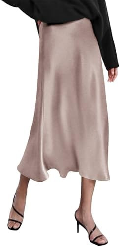 Zeagoo Skirts for Women High Waist Skirt Elegant Midi Skirt Satin | Amazon (US)