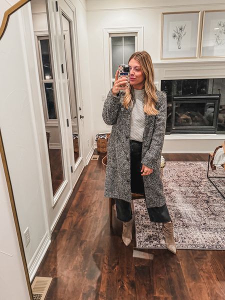 Family dinner night in my favorite neutral fit. Taking basics and elevating with booties or heels is my go to during winter nights!  
M in top and coat
29 in jeans 

#LTKstyletip #LTKfindsunder50 #LTKfindsunder100