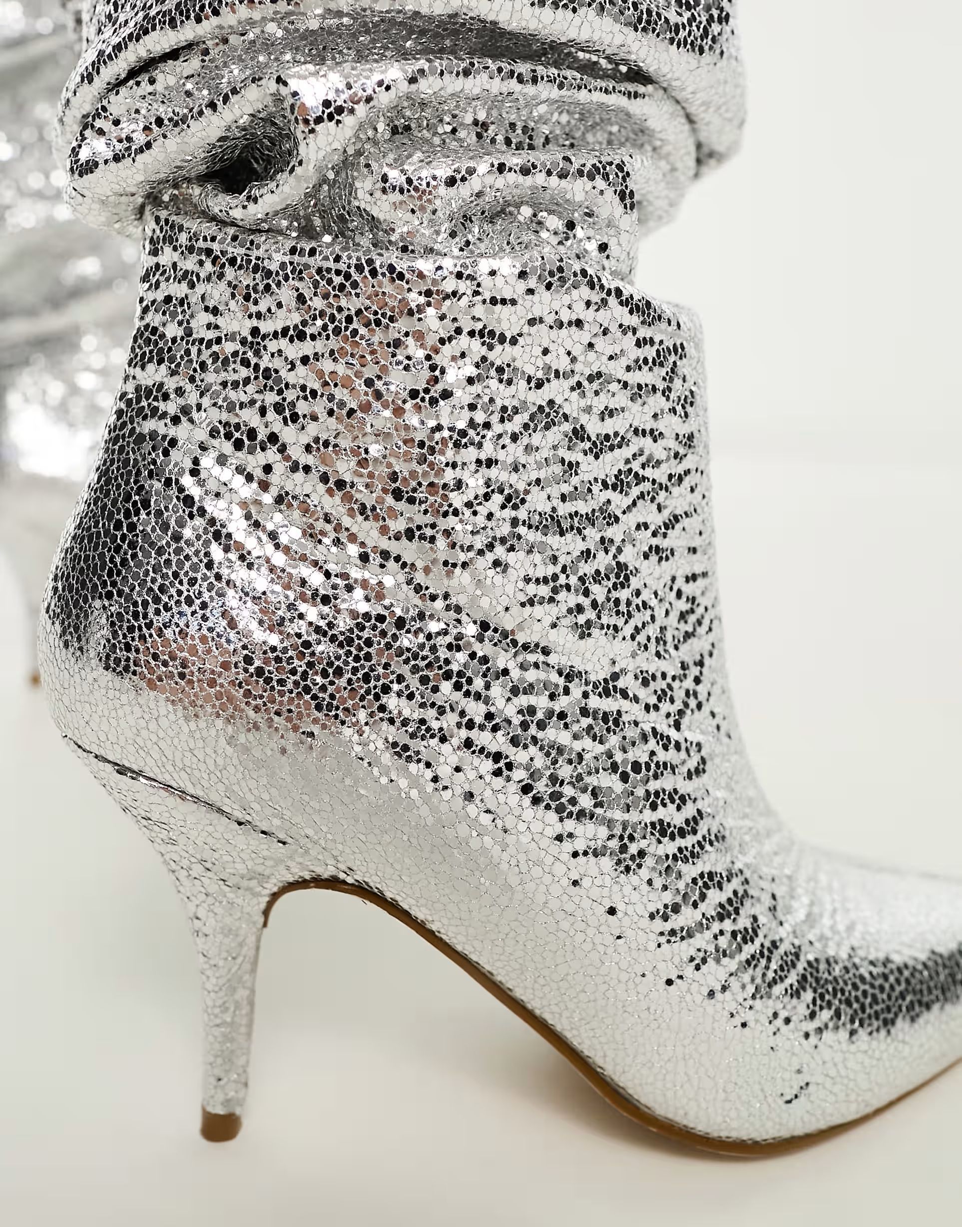 Azalea Wang Seira ruched over the knee boot in silver | ASOS (Global)