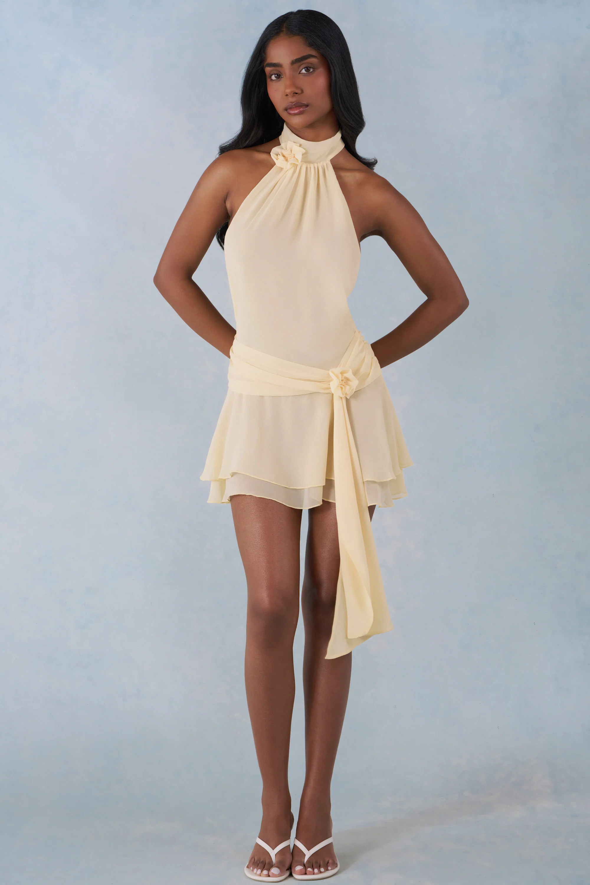 Halterneck Mini Dress in Butter Yellow | Oh Polly