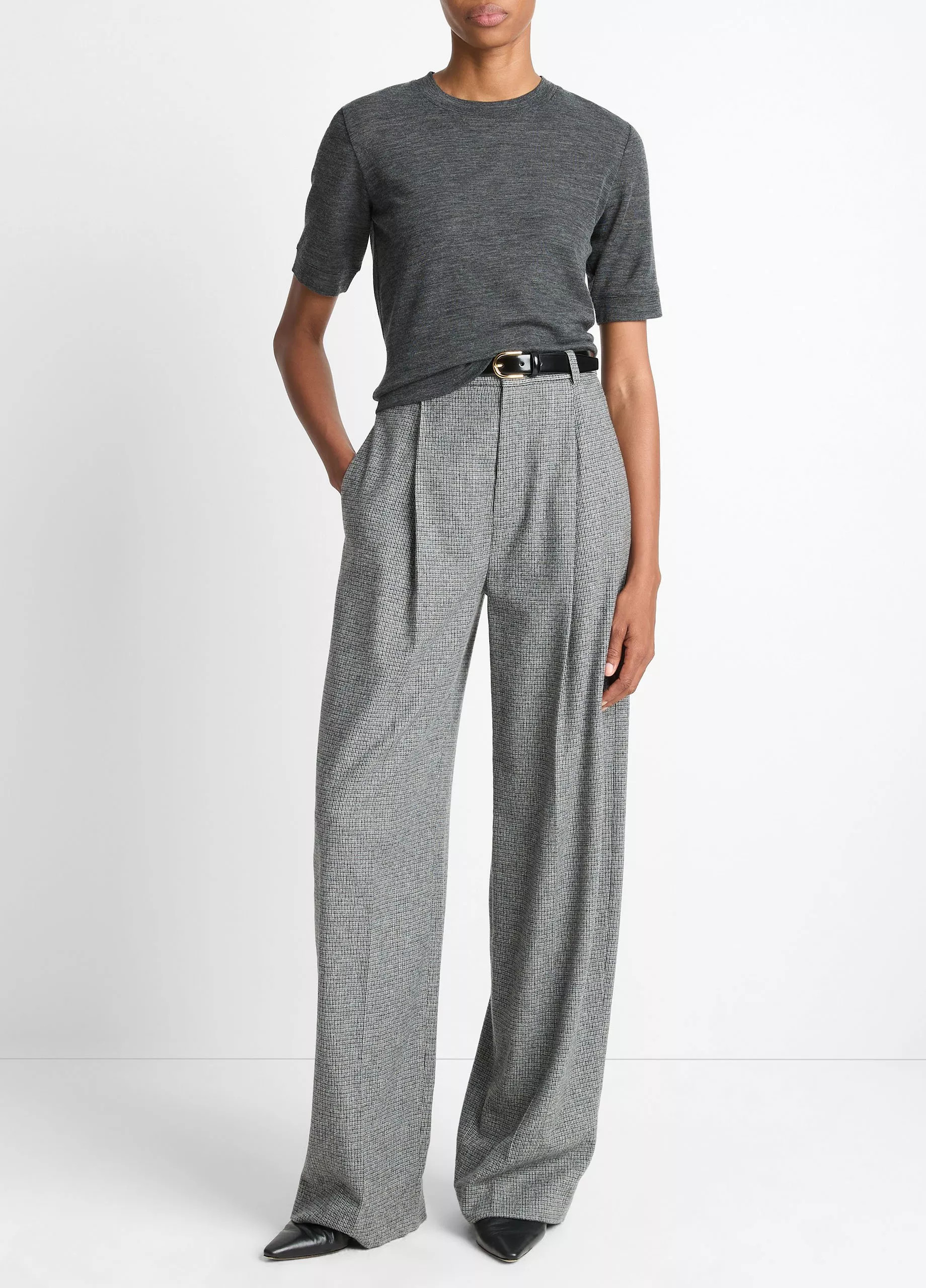 Roma Check Italian Wool-Blend High-Waist Trouser | Vince LLC