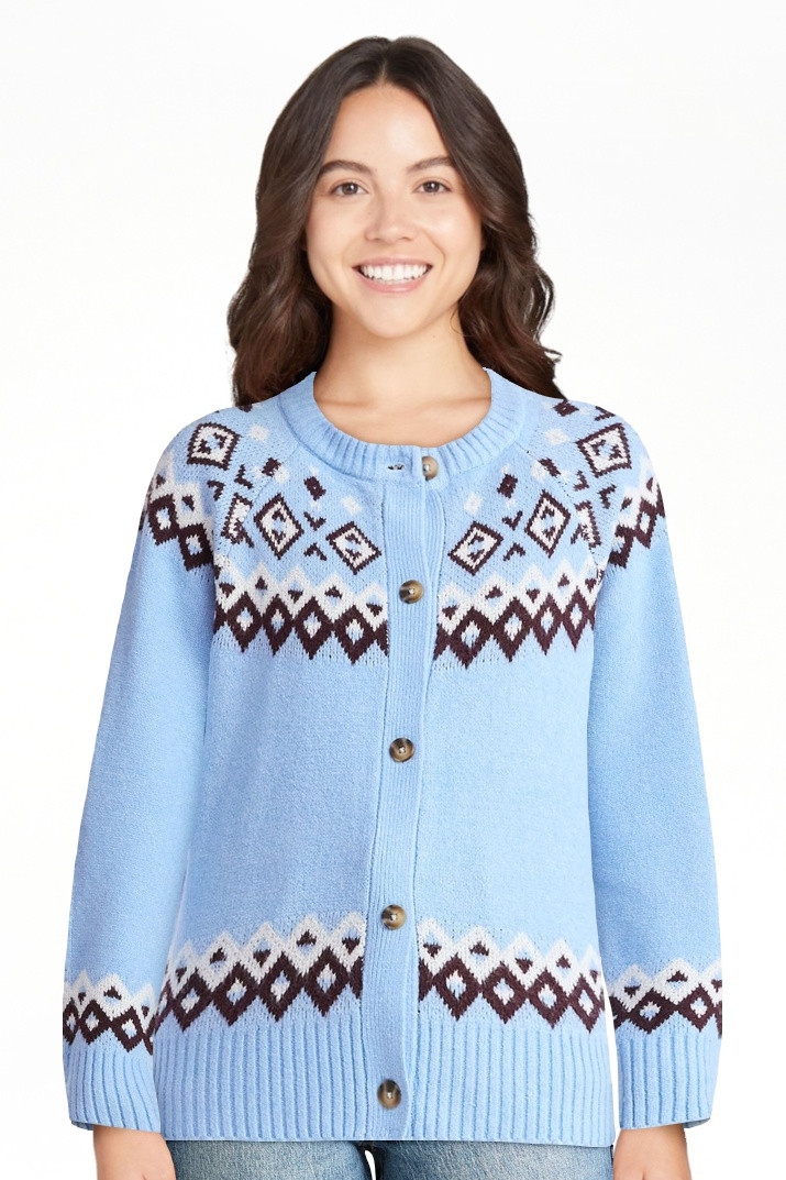Time and Tru Women's Fair Isle Cardigan Sweater, Midweight, Size XS-XXXL | Walmart (US)