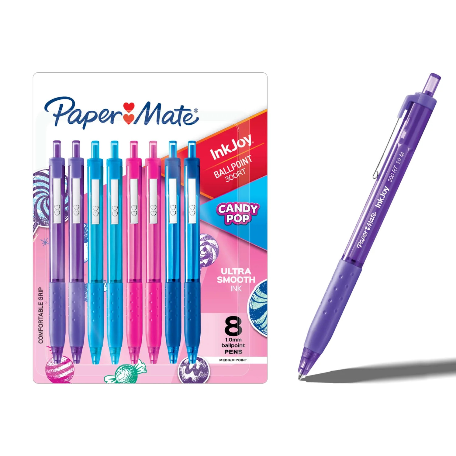 Paper Mate InkJoy 300RT Retractable Ballpoint Pens, Medium Point, Candy Pop Colors, 8 Count | Walmart (US)