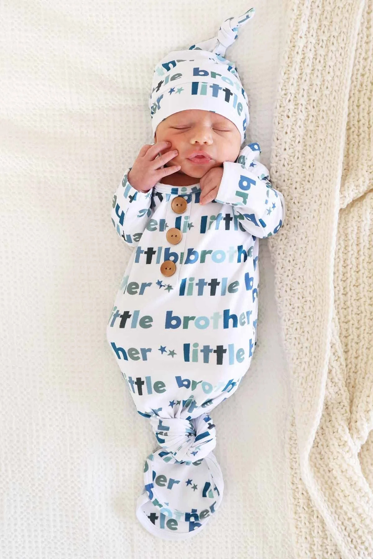 Little Brother Newborn Baby Knot Gown & Hat Set | Caden Lane