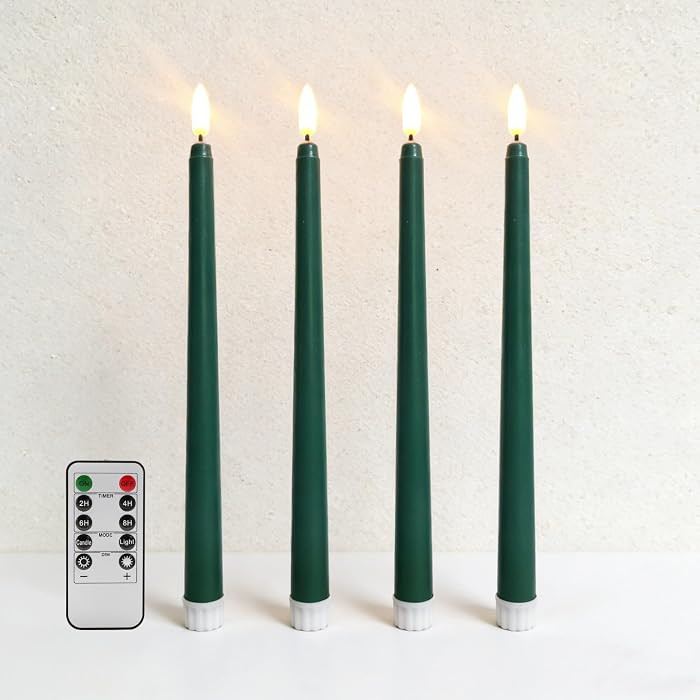 Green Flameless Taper Candles with Remote, Flickering Battery LED Candlesticks Wedding Home Decor Set of 4 | Amazon (US)