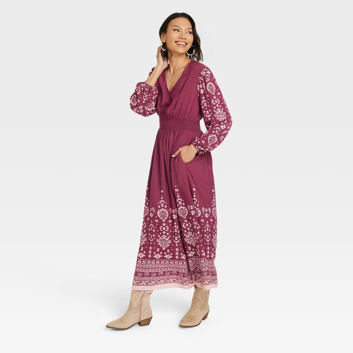 Women's Long Sleeve Smocked Maxi Dress - Knox Rose™ | Target