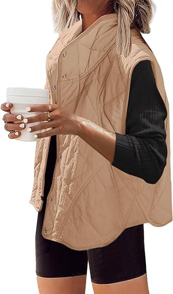 SENSERISE Womens Quilted Vest Oversized Puffer Vest Lightweight Puffy Outerwear with Pockets Butt... | Amazon (US)