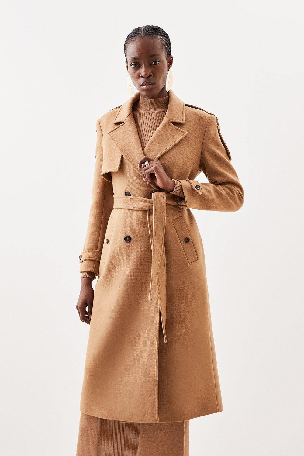 Italian Wool Blend Self Tie Belted Trench Coat | Karen Millen UK + IE + DE + NL