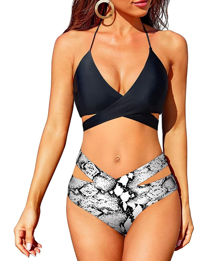 Holipick Two Piece Bikini Sets for Women High Waisted Bikini Push Up Swimsuit Halter Wrap Criss C... | Amazon (US)