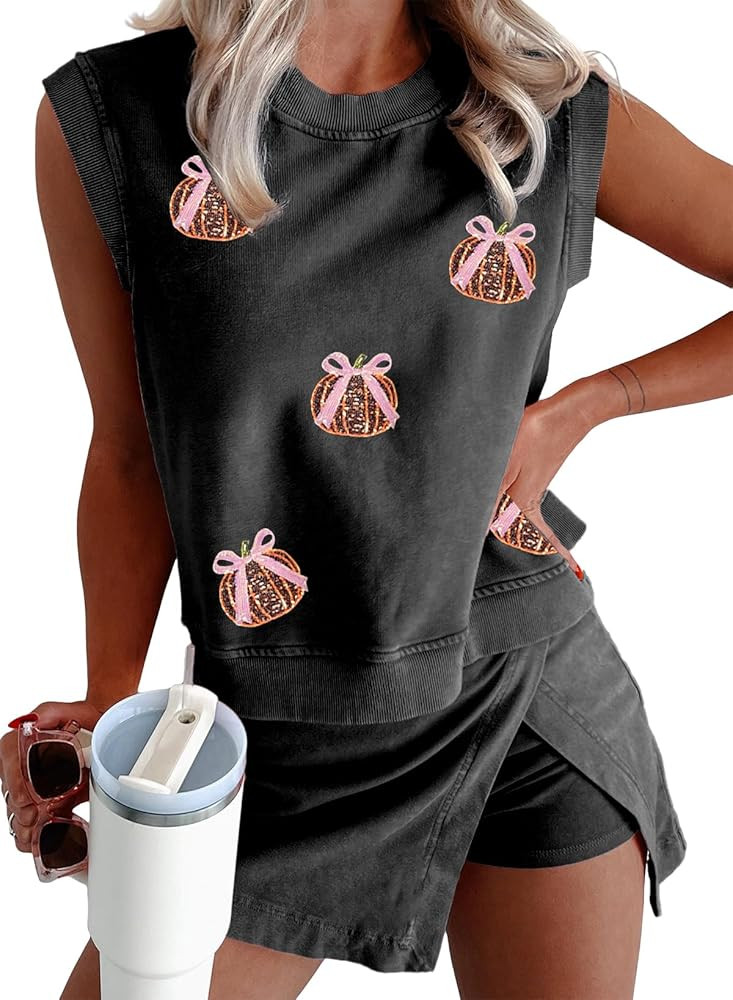 KevaMolly Womens Travel Outfits Summer Lounge Set Two Pieces Mineral Wash Cotton Tank Top Lined S... | Amazon (US)