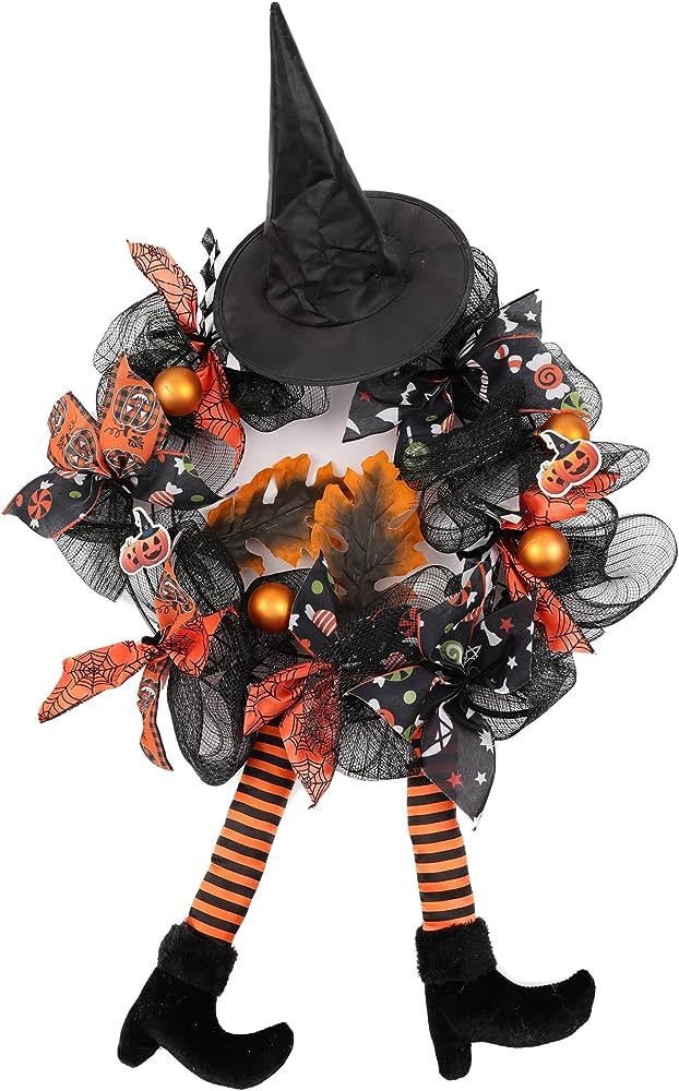 Wlflash Halloween Wreath for Front Door Multi-Legged Witch Outdoor Decorations Outside Scary Sign... | Amazon (US)