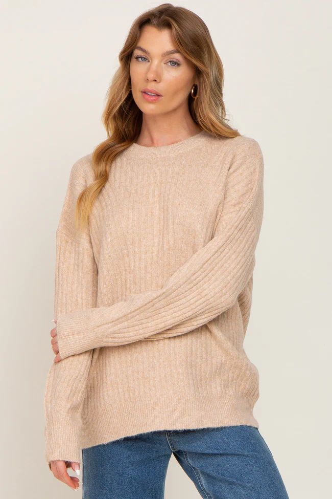 Beige Soft Rib Knit Sweater | PinkBlush Maternity