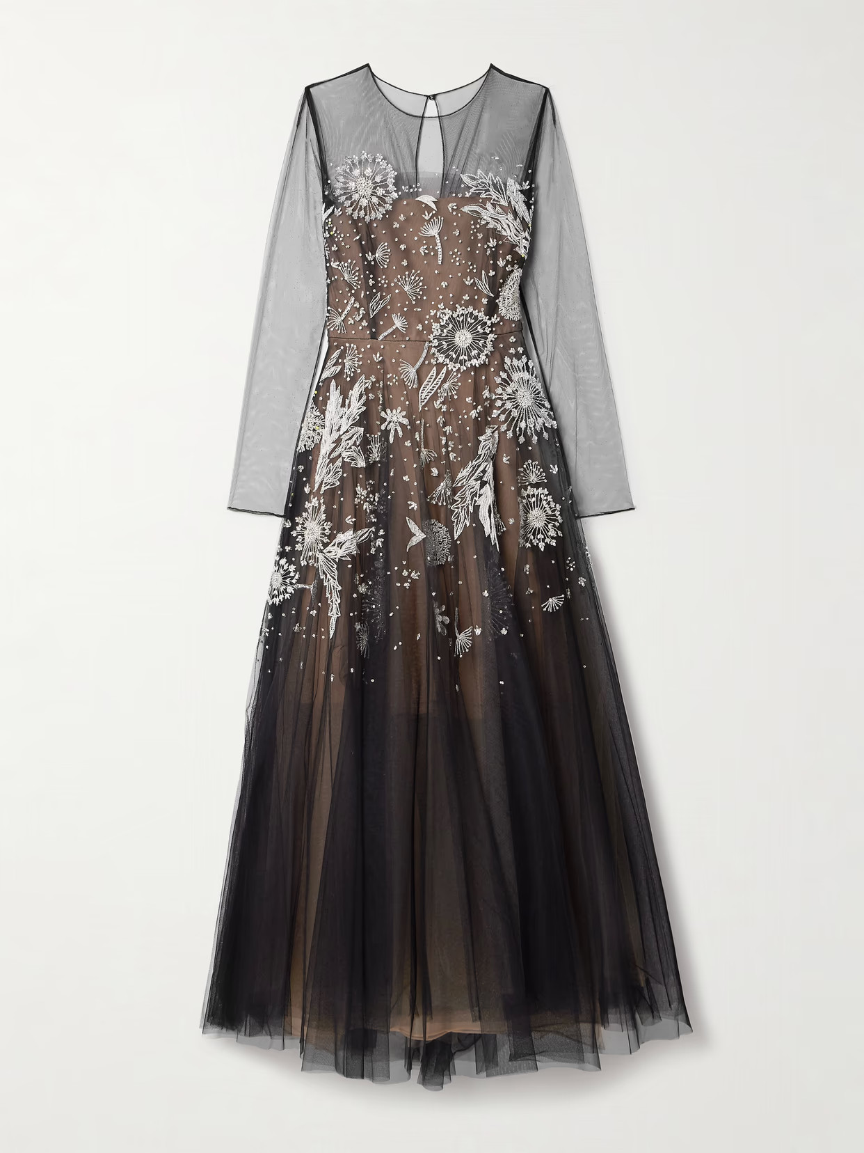 Oscar de la Renta - Embellished Embroidered Tulle Maxi Dress - Black | NET-A-PORTER (US)